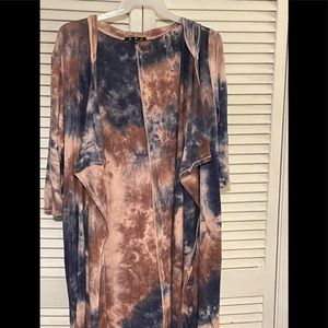 Tie dye long sleeve blue/peach hooded sweater 3XL